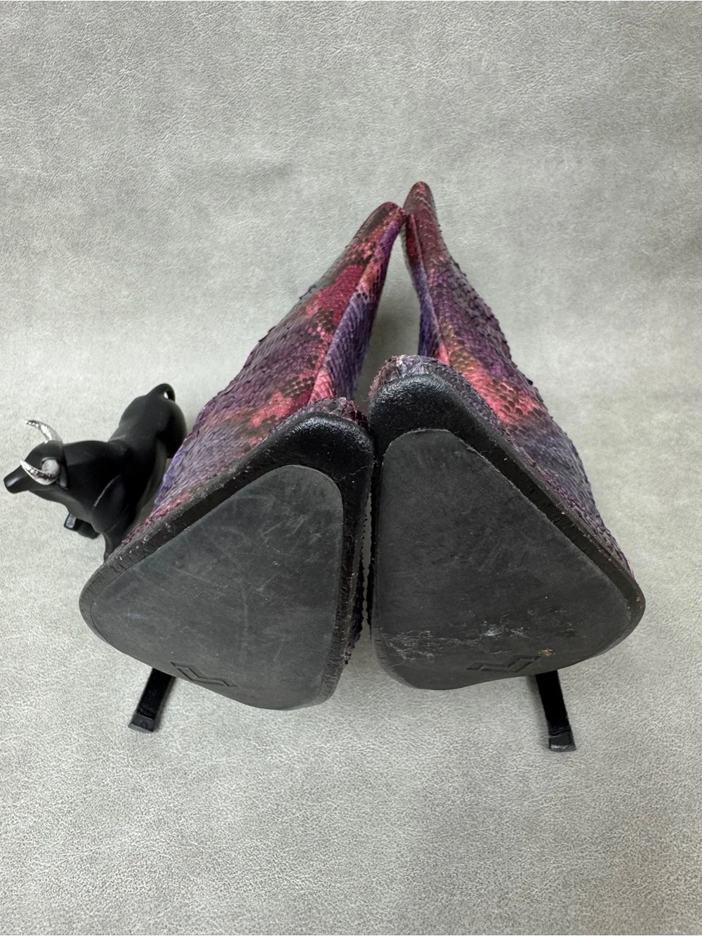 Mario Valentino Purple & Red Snakeskin Pointed-Toe Ankle Boots